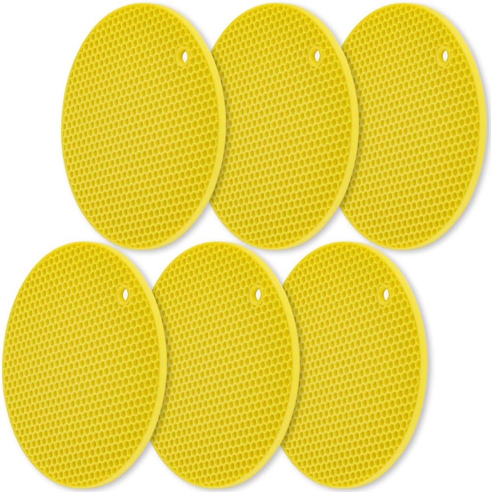 homEdge Silicone Trivets Mat, 6 Packs Multipurpose Non Slip Heat Resistant Pot Holder-Yellow