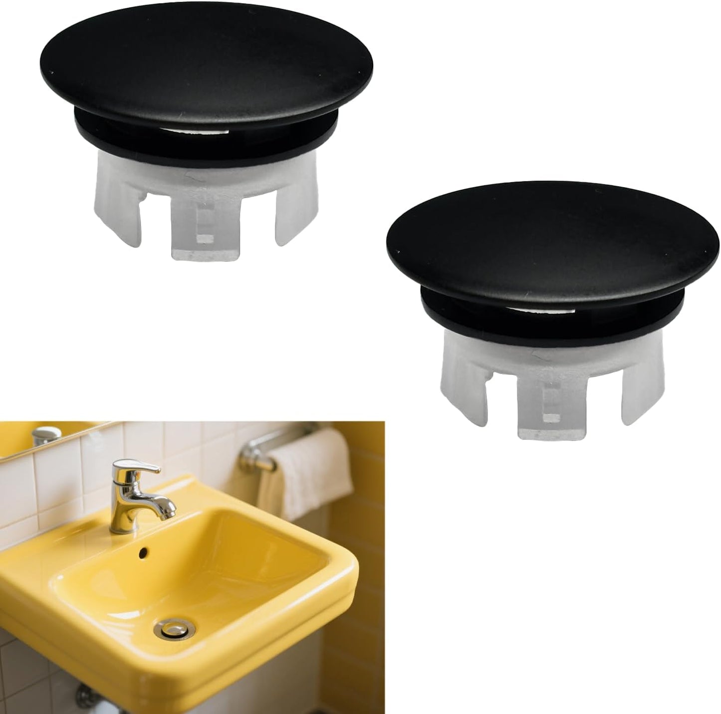 2 Pack Sink Basin Overflow Trim Ring,Solid Brass Bathroom Sink Trim Overfollow Cover,Bathroom Kitchen Sink Trim Overflow Cover Insert in Hole Round Caps(Black)