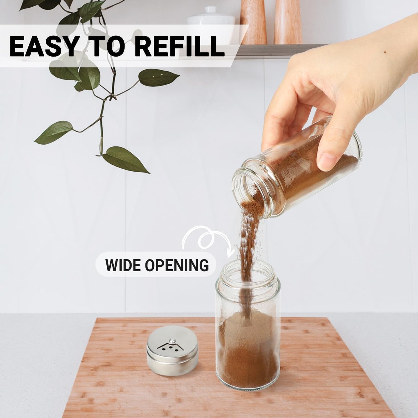 Segarty Spice Jar with Shaker Lids, 3 Pack 4 oz Glass Spice Jars with Adjustable Pour Large Holes, Empty Storage Seasoning Containers Spices Bottles Stainless Lid Salt Shakers for Kitchen Drawer