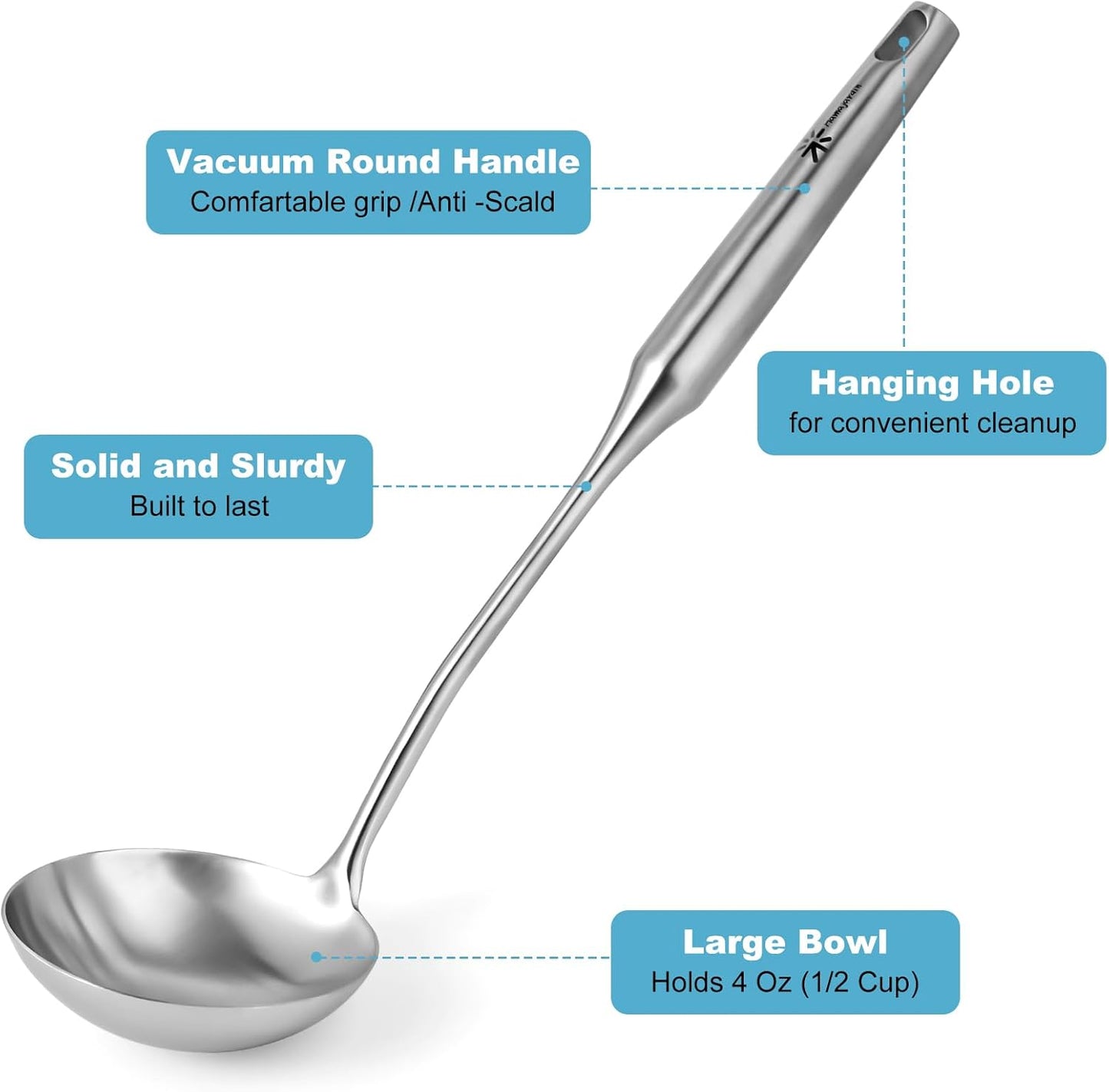 Soup Ladle - Stainless Steel Ladle Spoon，13.8" Large Durable Metal Ladel for Serving or Cooking, Stirring, Wok & Soup, Professional Heavy Duty kitchen Utensils [Heat Resistance, Integral Forming]