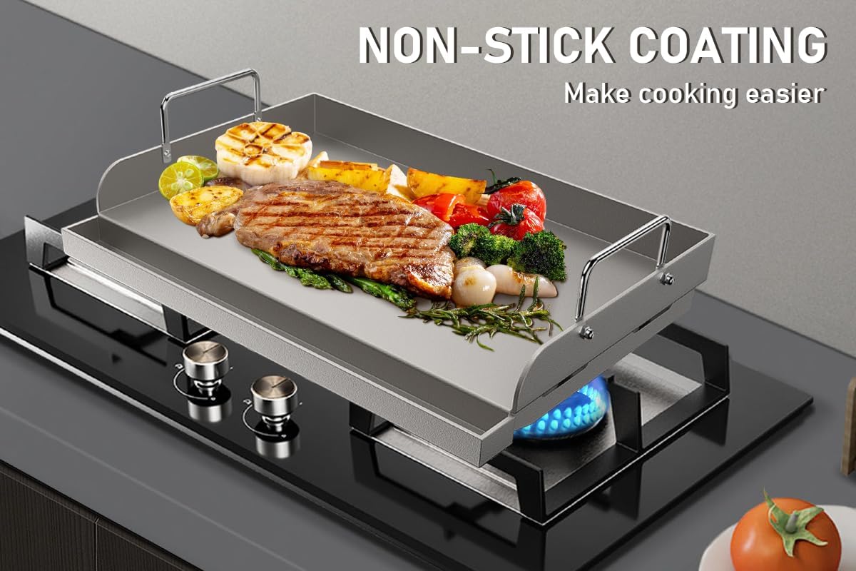 Utheer 17" x13" Nonstick Cast Iron Griddle for Gas Grill, Cooking Griddle Pan for Outdoor Gas Grill, Muti-Purpose Cooking Flat Top Plate for Weber, Nexgrill, Charbroil, Camp Chef, Kenmore