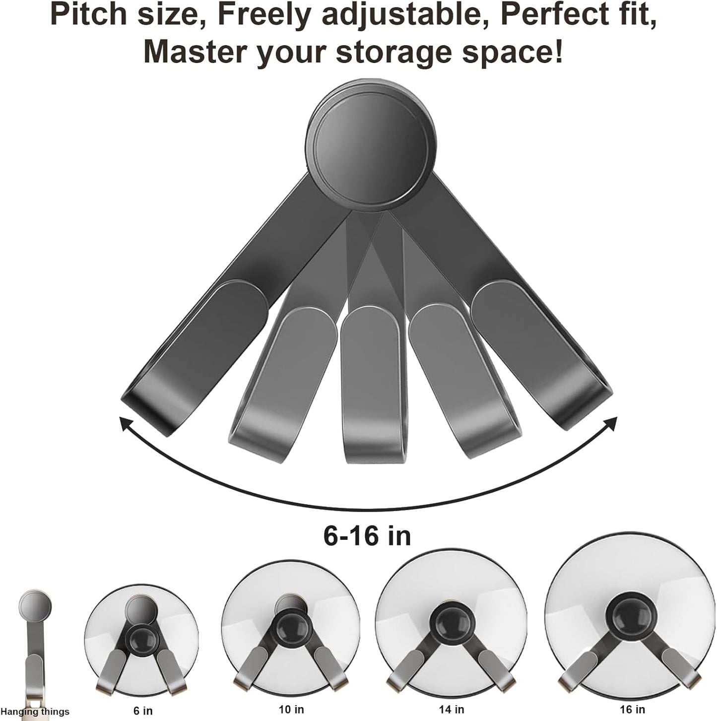 2Pcs Adjustable Pot Lid Holder – No-Drill Adhesive Mount Pot Lid Organizer for Cabinet Doors, Smooth Walls, Kitchen, Pantry, RV, Dorm, Fits 6-16" Lids, Ideal for Lid Holders While Cooking