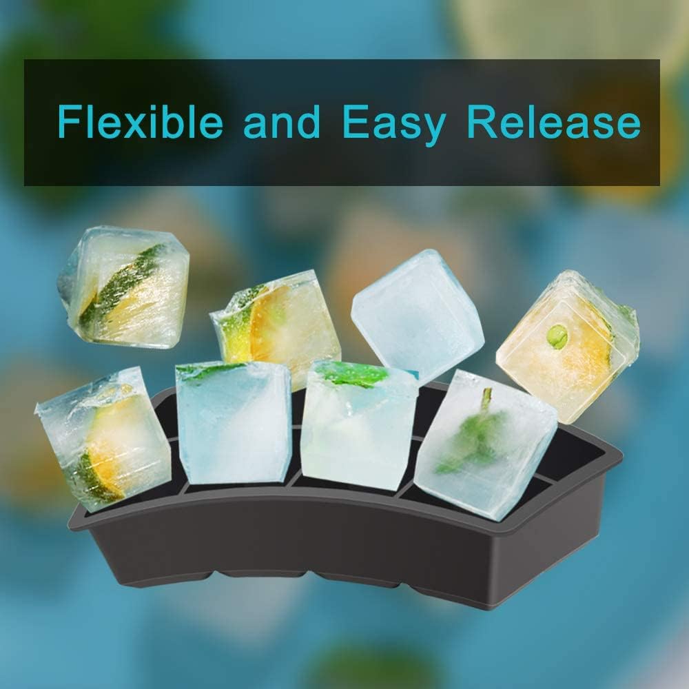 Silicone Ice Cube Tray with Lid, Make 2" Big Square Ice Cubes, Large Whiskey Ice Cube Mold, Ice Cubes Mold for Cocktails & Wine, Soups and Frozen Treats, Without BPA