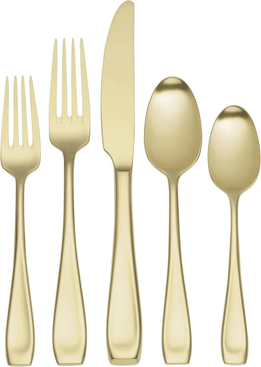 Oneida T711020PVDC Moda Satin Champagne 20 Piece Fine Flatware Set, Service For 4