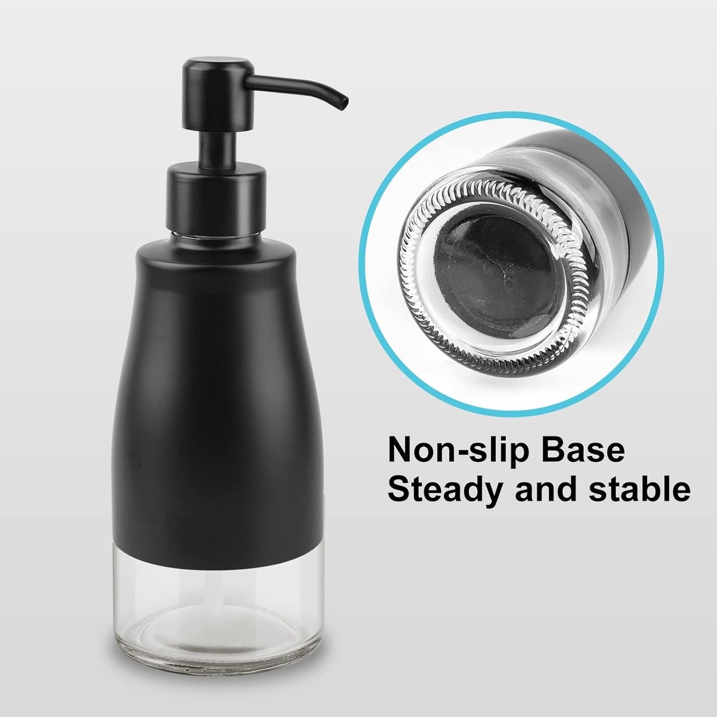 Dish Soap Dispenser with Stickers, 2 Pack Kitchen Dish Refillable Liquid Dispensers, Stainless Steel Case Glass Liner Soap Dispenser for Bathroom Kitchen, Matte Black (10 OZ./ 300ML)