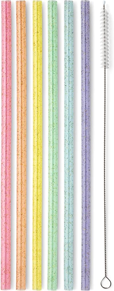 Swig Life Reusable Straws Rainbow Glitter Straw Set & Cleaning Brush, Each Straw is 10.25 inch Long (Fits Swig Life 20oz Tumblers, 22oz, and 32oz Tumblers)