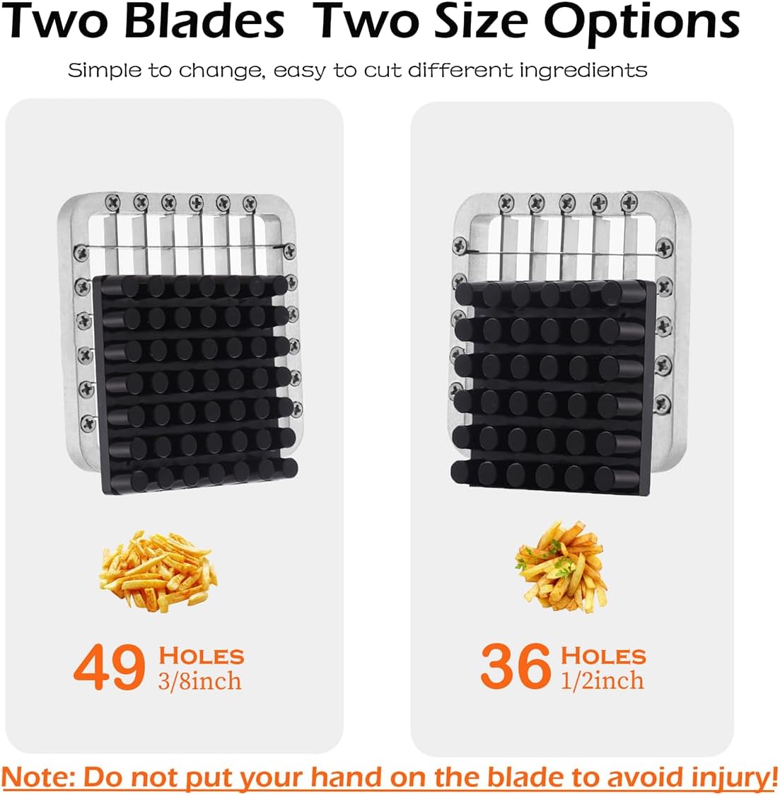 French Fry Cutter，Professional Stainless Steel Potato Cutter， Press Fries with 1/2-Inch and 3/8-Inch Blade Great for Potatoes