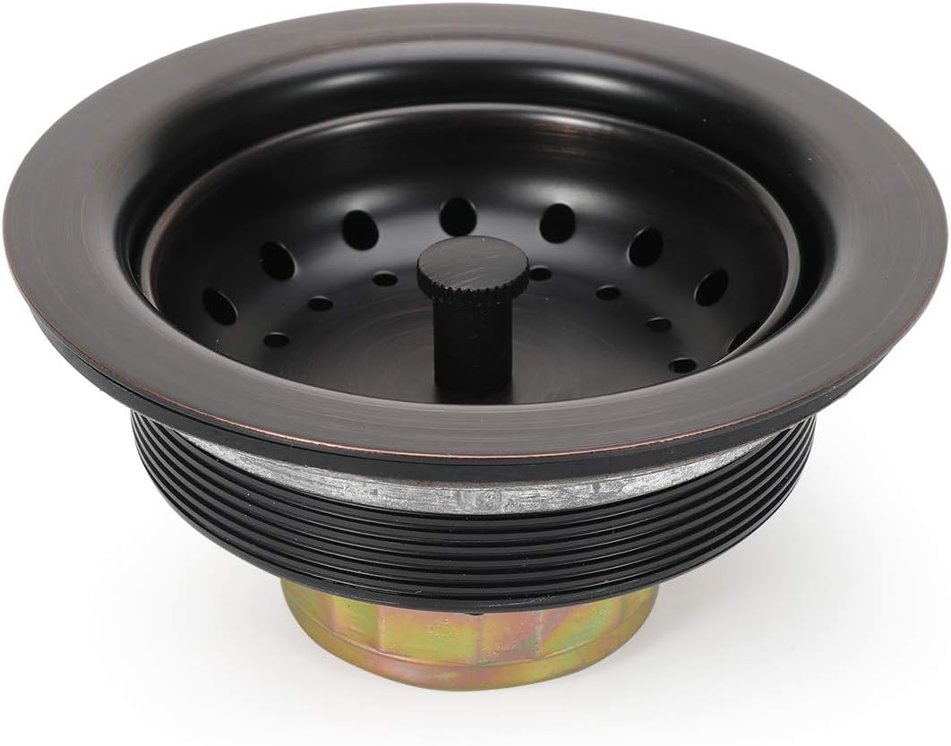 KONE 3-1/2 Inch Kitchen Sink Drain ORB Assembly with Strainer Basket/Stopper, All Stainless Steel Durable and Rustproof Oil Rubbed Bronze