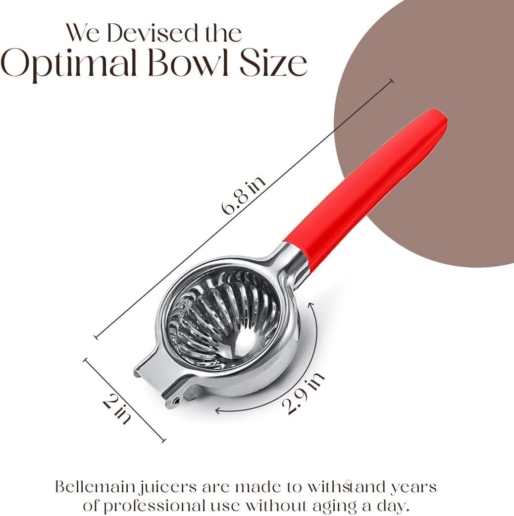 Bellemain Citrus Juicer | Metal Lemon Squeezer | Lime and Lemon Juicer Stainless Steel with Silicone Handles | Manual Juicer, Citrus Squeezer, Hand Held Juicer | Bar Juicer for Bartender (Cranberry)