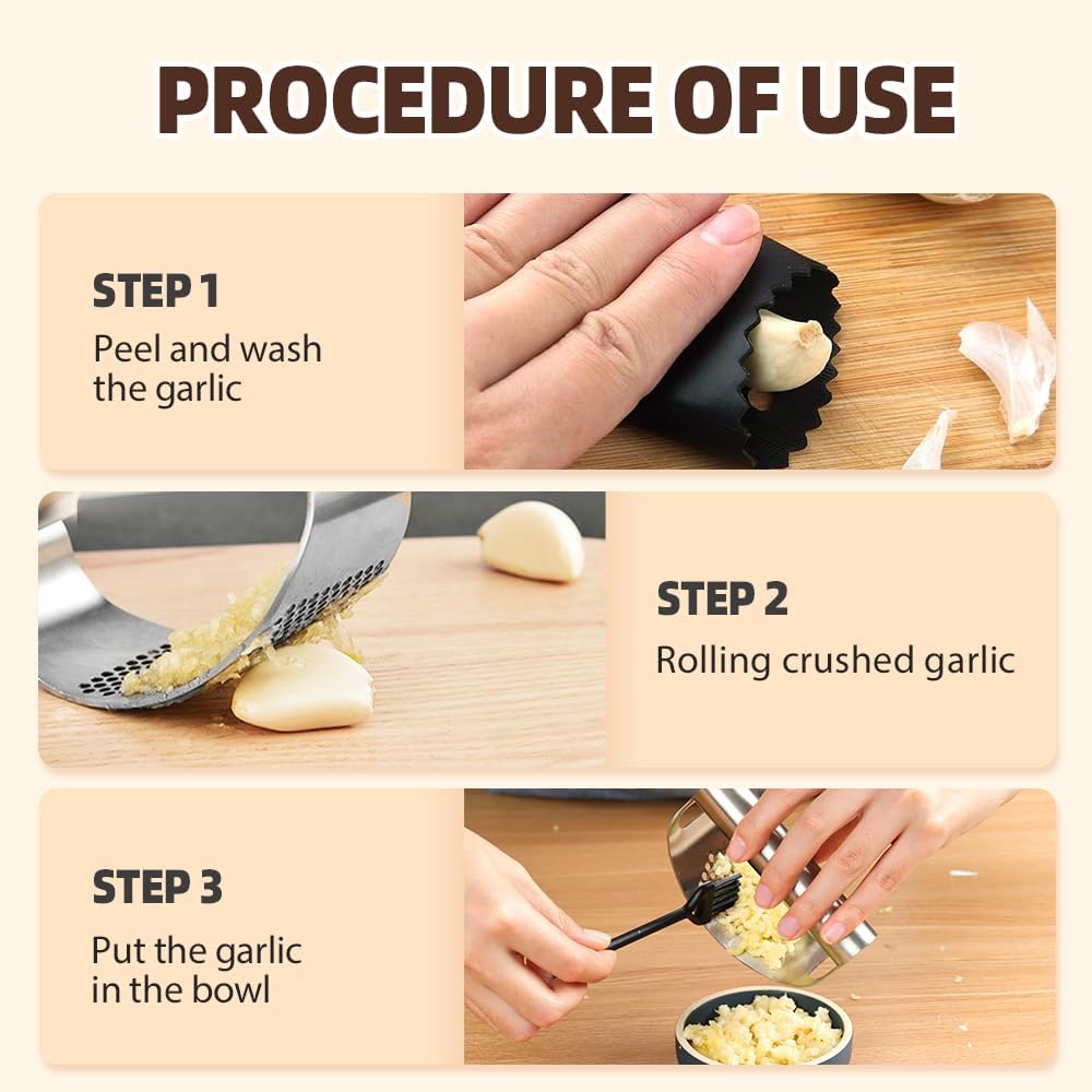 2025 Upgraded Garlic Press Stainless Steel, Garlic Press Rocker Professional Kitchen Gadgets Garlic Mincer Garlic Crusher, Heavy Duty Mincer Tool Garlic Chopper Garlic Presser Mincer (2Sets)