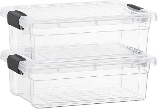 Superio Clear Storage Boxes with Lids, 1.27 Quart Plastic Container Bins for Organizing, Stackable Crates, BPA Free, Non Toxic, Odor Free, Organizers for Home, Office and Dorm, 2 Pack