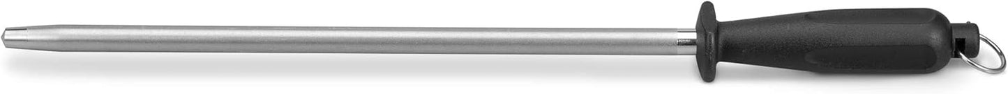 12" Knife Sharpening Steel, Professional Diamond & Steel Honing Rod, Black Brushed Finish, for Kitchen & Chef Knives