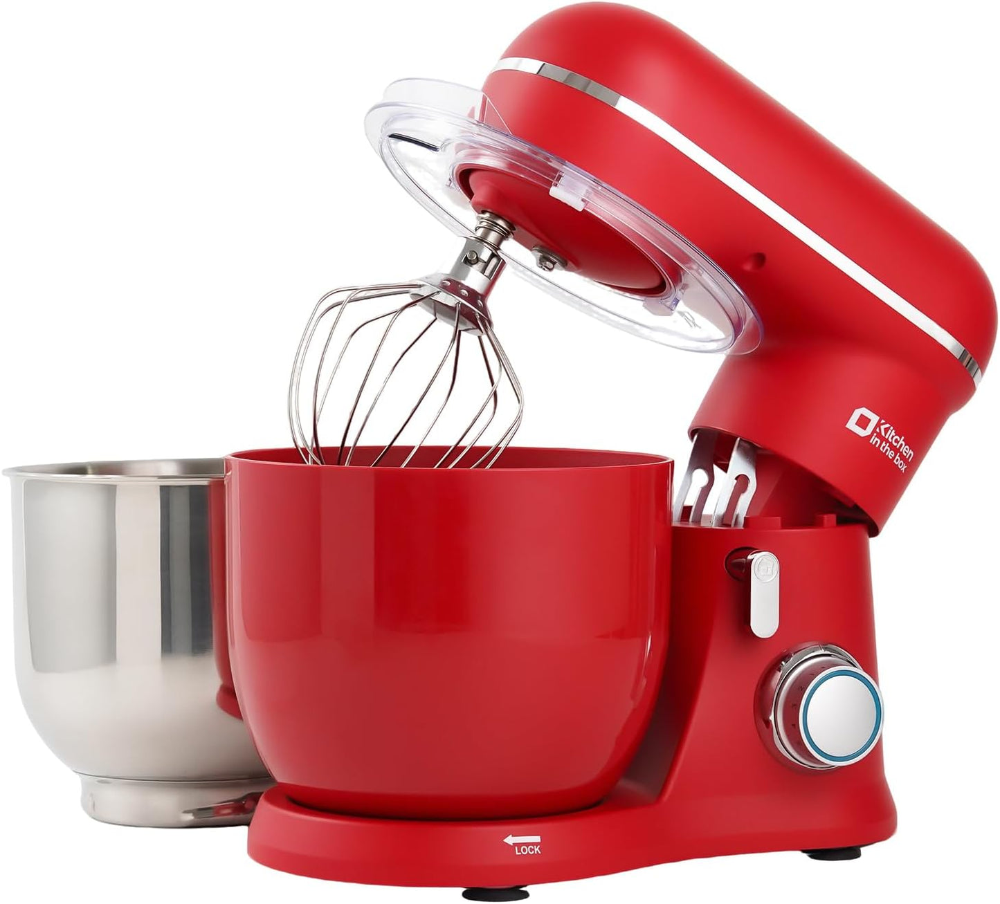 Kitchen in the Box Stand Mixer, 3.5QT Two Bowls Small Kitchen Electric Mixer, 10-Speed Portable Lightweight Matte Finish with Egg Whisk, Dough Hook, Beater (Matte Red, 3.5QT)