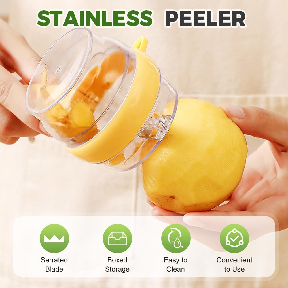 3 in 1 Peeler with Container, 2025 New Stainless Steel Peelers with Container with Handle Fruit Knife, Multifunctional Vegetable Peelers for Home Kitchen (Green)