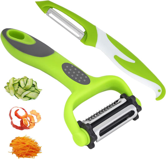 Razor-Sharp 4 In 1 Veggie Peelers For Kitchen Potato Peeler,2PCS I&Y Peeler For Peeling-Slicing-Shredding-Julienning-Excising,Vegetable Peeler With Rotary Stainless Blade& Non-Slip Handle