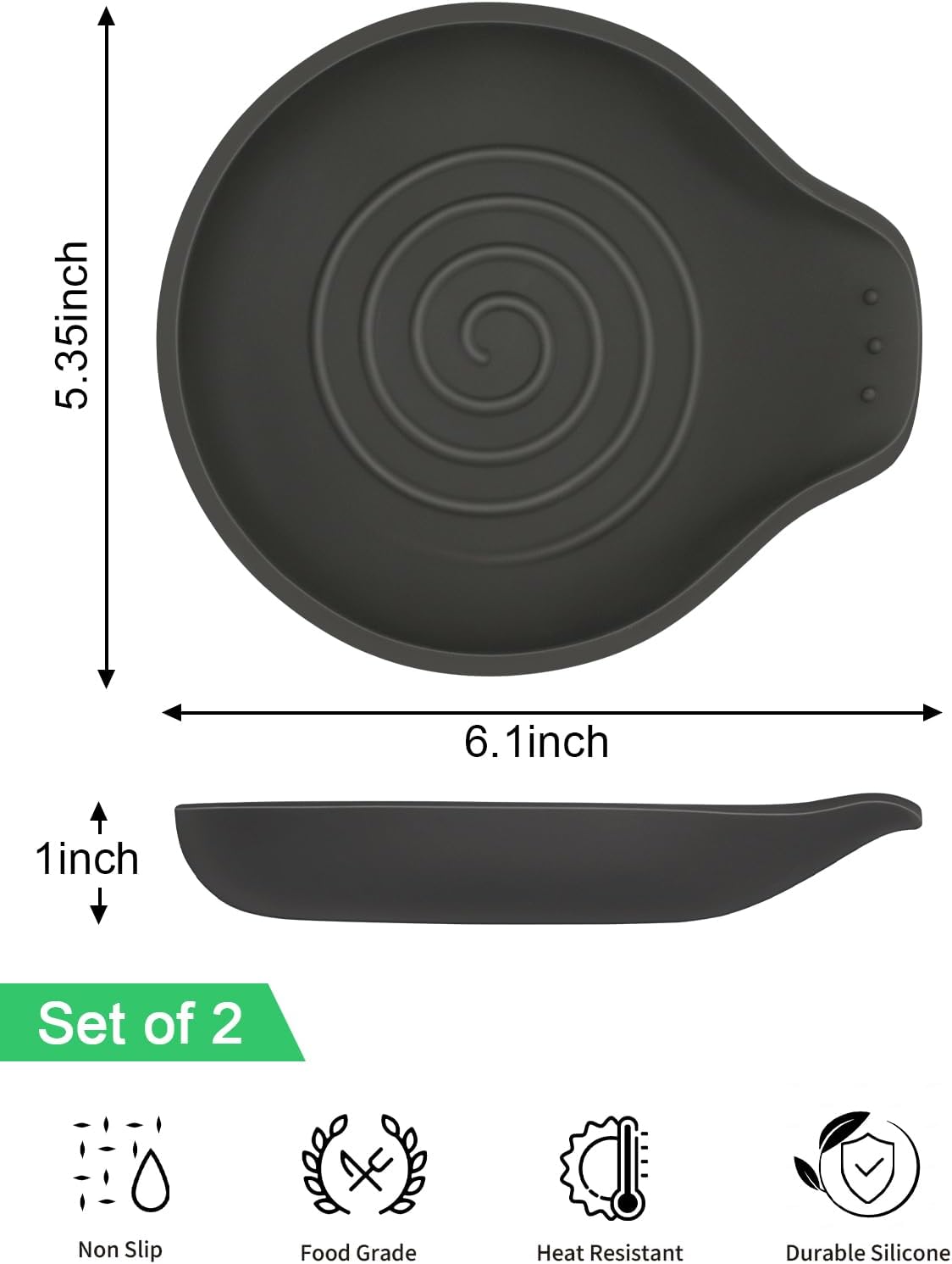2 Pcs Spoon Rest for Stove Top Silicone, 6.1" Large Stove Spoon Holder for Spatula, Tongs or Spoon, Kitchen Counter Decor, Gray & Black