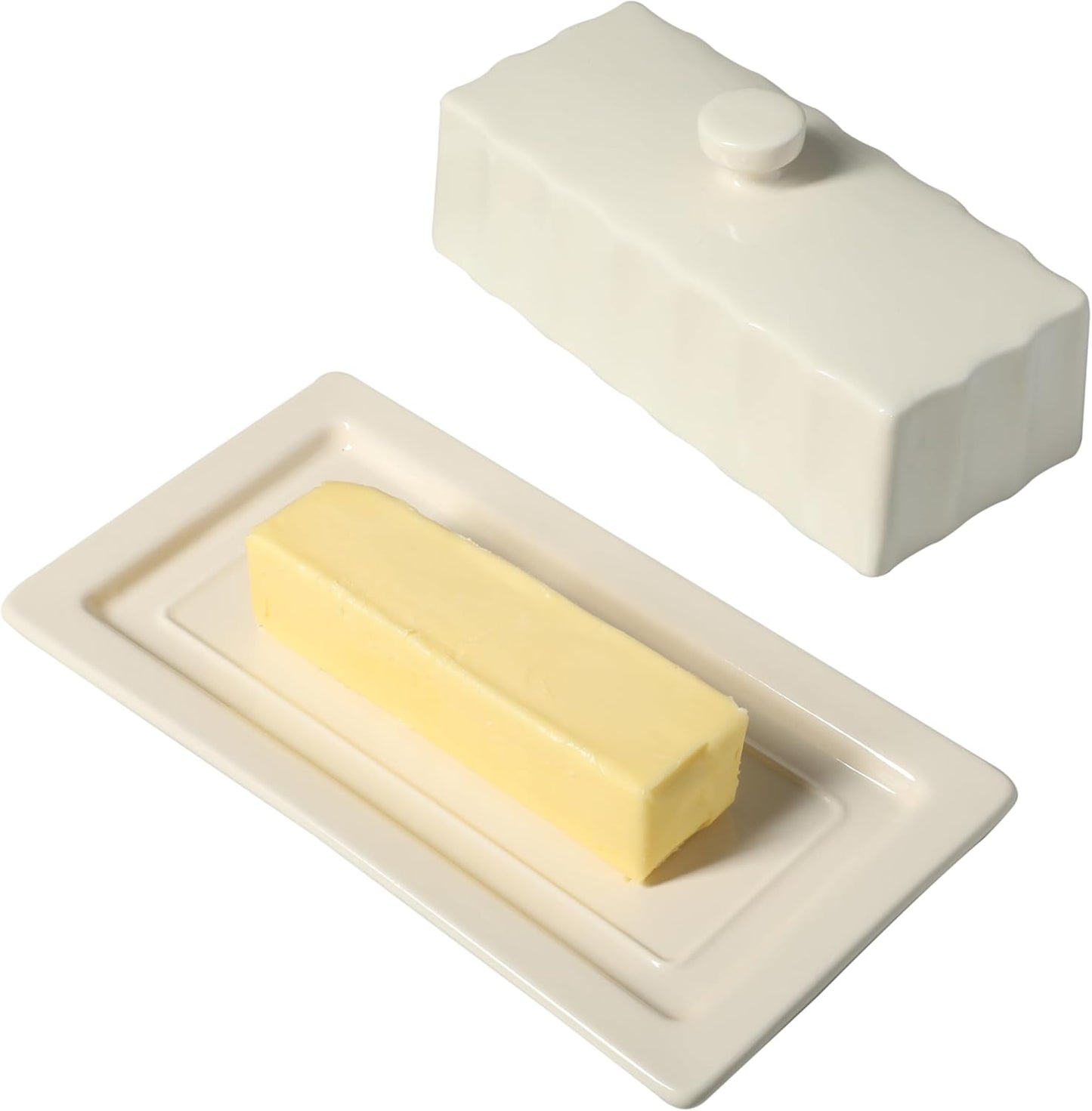 Martha Stewart Broadbrook Stoneware Butter Dish with Lid, Rectangular Covered Butter Keeper, 8.1 x 4.4 x 3 Inches, Classic Cream Glaze, Dishwasher Safe Ceramic Storage for Counter or Table