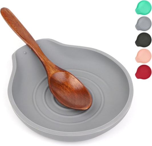 6.1" Large Spoon Rest for Stove Top, 1 Pack Silicone Spoon Rest for Kitchen Countertop Gray, Heat-Resistant Utensil Rest for Spatula, Tongs or Spoon