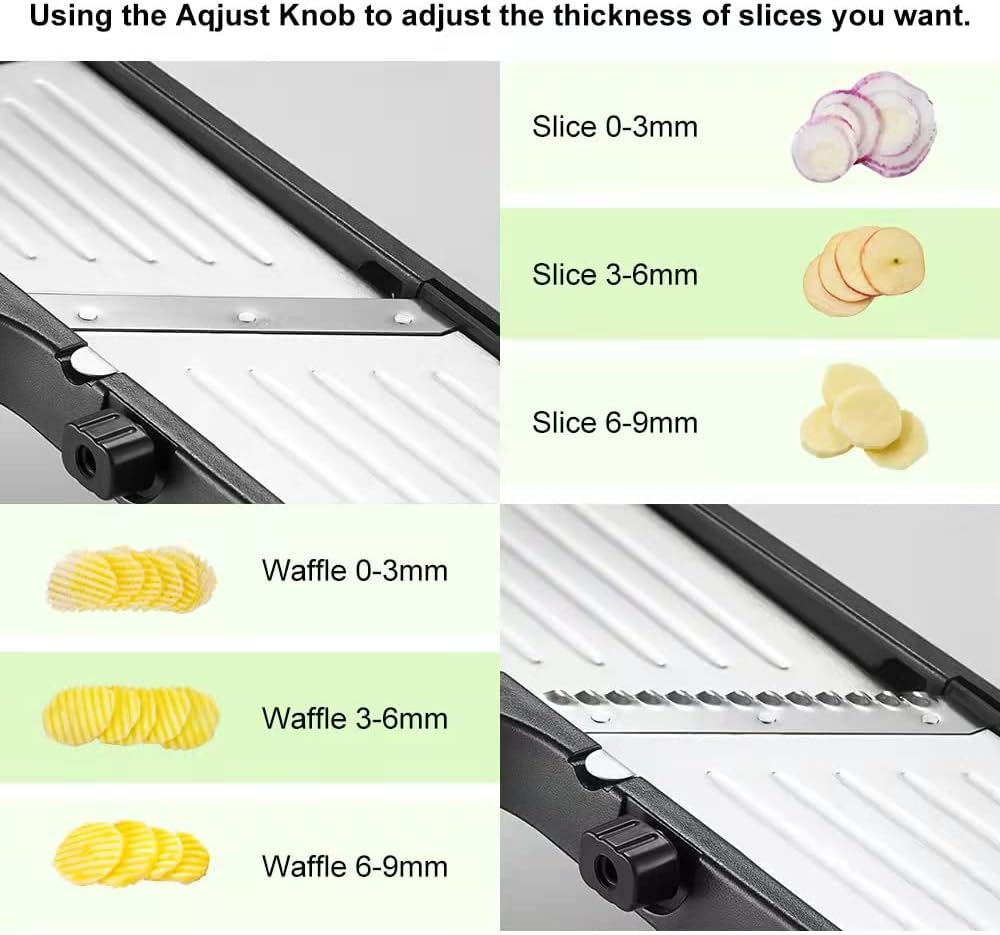 VEKAYA Mandoline Slicer for Kitchen, Stainless Steel Professional Vegetable Slicer with Adjustable Thickness, Ultra Sharp Blades, Safety Gloves & Food Holder, Ideal for Potatoes, Onions, Cucumbers