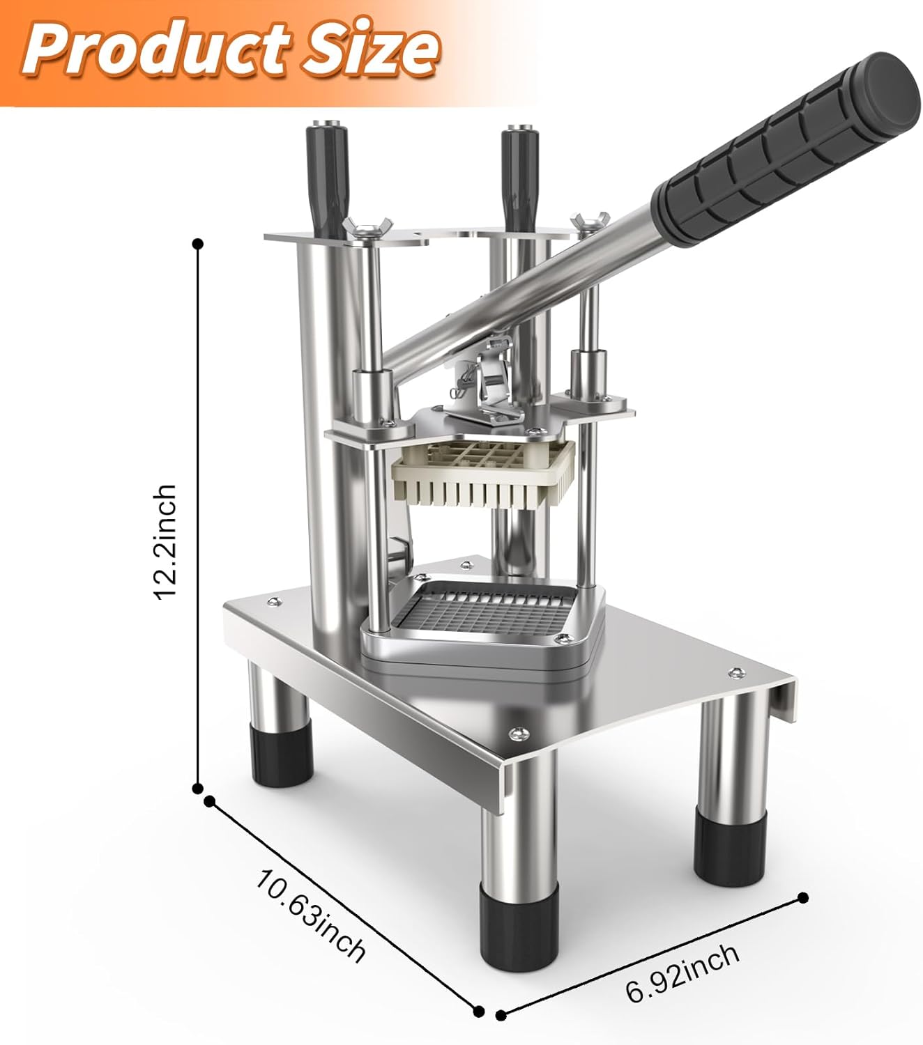 Commercial French Fry Cutter,Stainless Steel French Fries Machine,Heavy Vertical Cutter Vegetable Chopper,with 3 Replacement (1/2 Inch, 3/8 Inch and 1/4 Inch Blades),for Restaurants and Home Kitchen