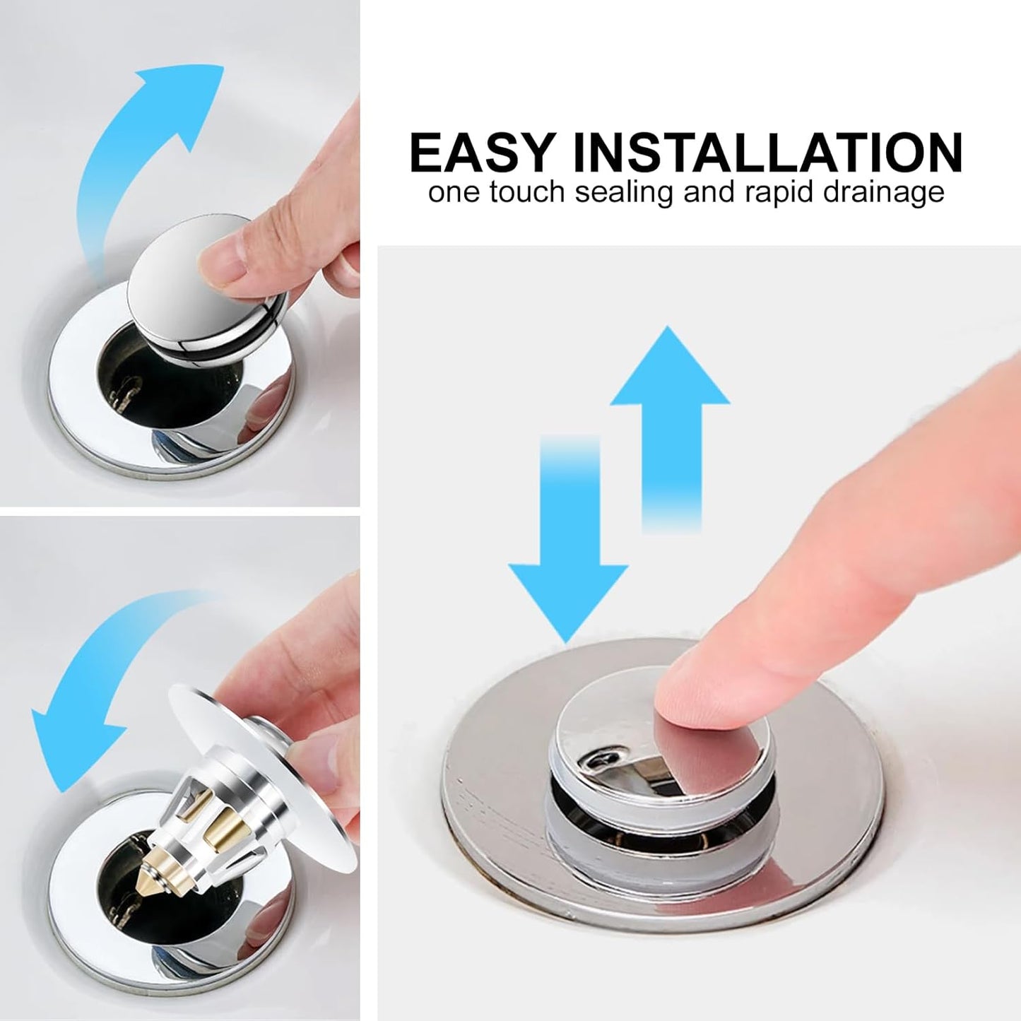 2 Pack Bathroom Sink Stopper, Fits 1.1-1.85 Inch Drain Holes, Pop Up Sink Drain Stopper, Easy to Use Drain Plug Bathroom Sink Drain Cover, Pure Brass Bathroom Sink Drain Strainer with Hair Catcher