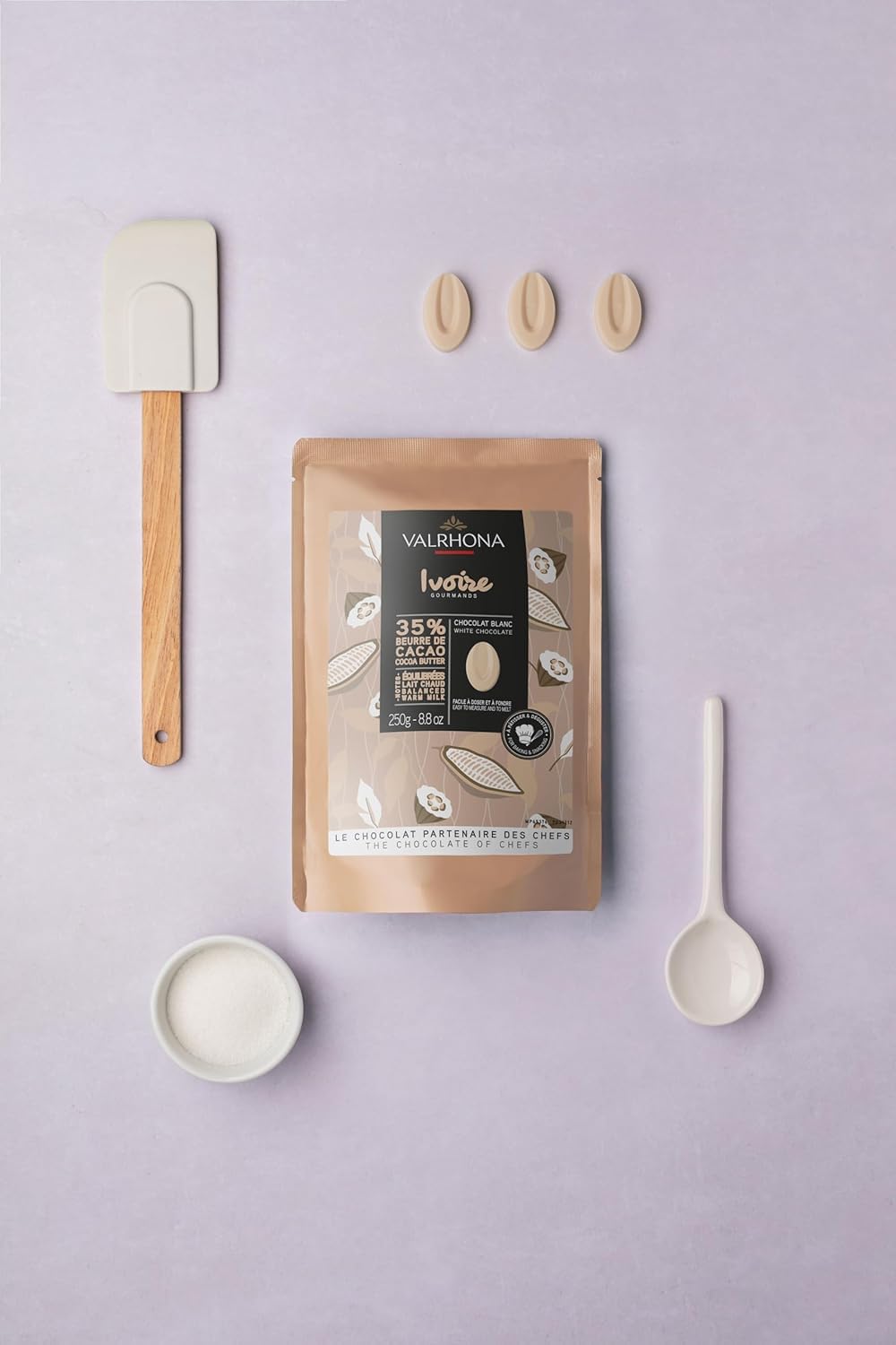 Valrhona Premium Baking Chocolate Discs (Feves), Creamy JIVARA 40% w/Hints of Vanilla and Malt, and Milk Chocolate IVOIRE 35% w/Hints of Vanilla & Warm Milk, For Cookies, Cakes, and more