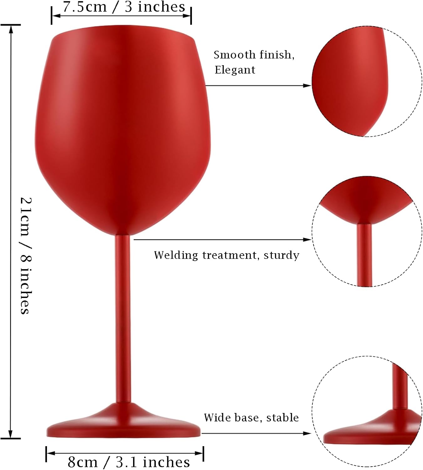 Stainless Steel Wine Glasses Set of 4 Unbreakable Wine Glass 18 oz Unique Metal Wine Goblets for Outdoor, Travel, Camping, Pool, Ideal Gift for Wine Lovers (Matte-Red)