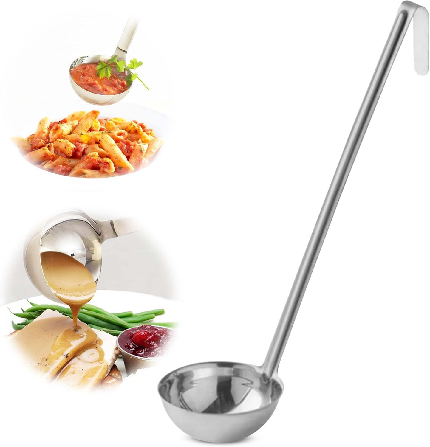 Ladle - Durable Stainless Steel Ladle Serving Measuring Soup Dressing Sauce Gravy Sturdy Dependable Long Handle for Kitchen (1, 10 Oz.)