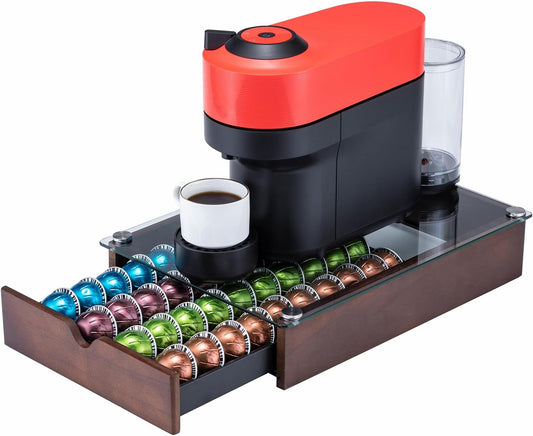 Nespresso Pod Holder Vertuo Pod Drawer With Glass For Cabinet Vertuoline Pod Storage Rack For Counter (40 Pods)