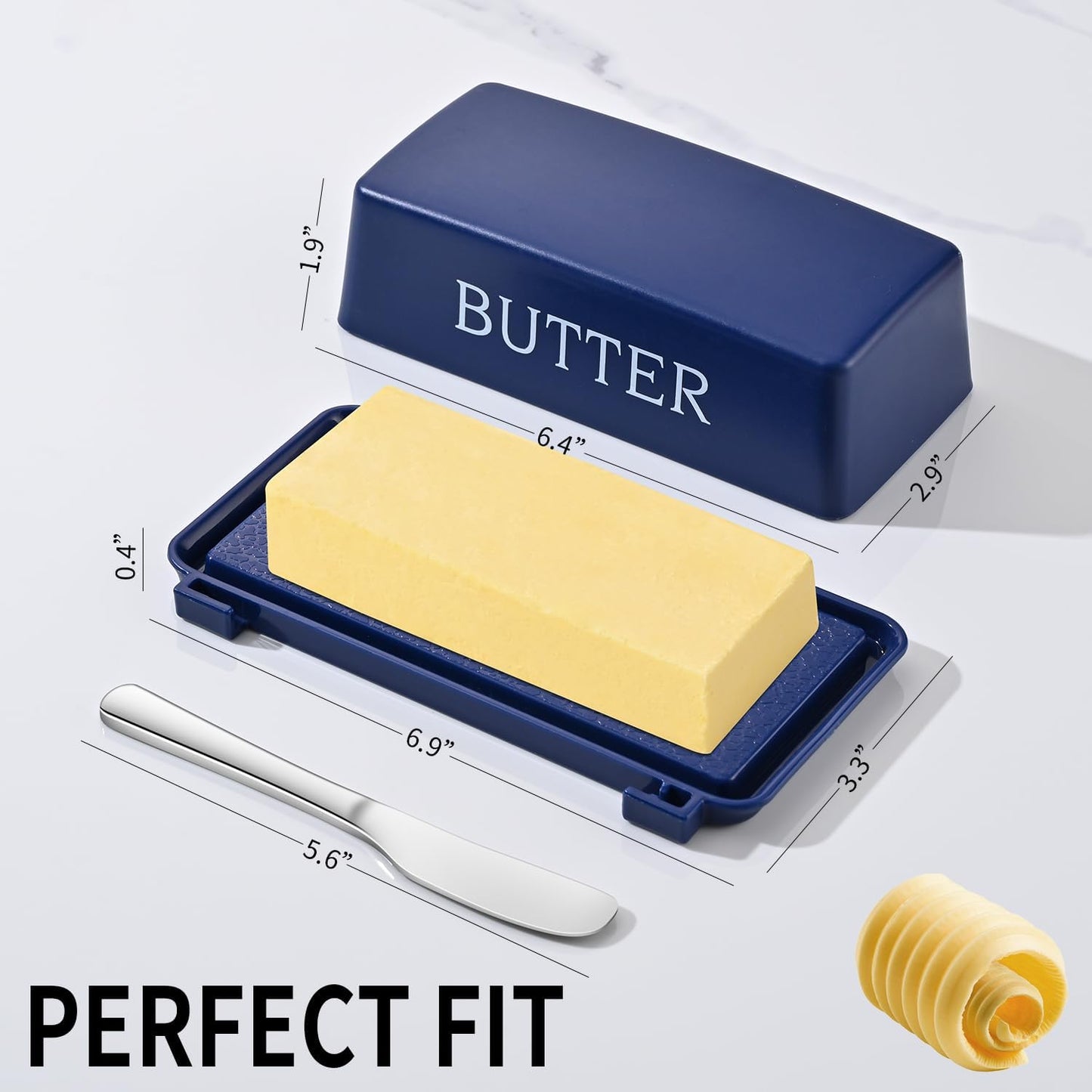 Butter Dishes With Lid And Stainless Steel Knife,Food Grade Plastic Butter Holder For Countertop,Blue Cheese Storage Keeper Container