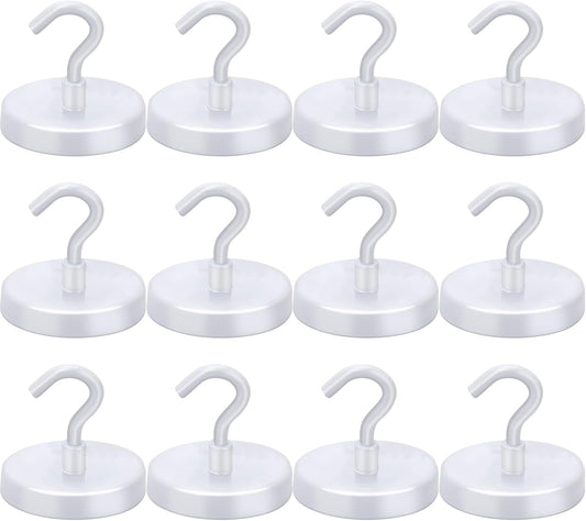 LOVIMAG Cruise Ship Essentials - 150Lbs Heavy Duty White Magnetic Hooks for Cruise Cabins - Strong Hanging Hooks - 12 Pack