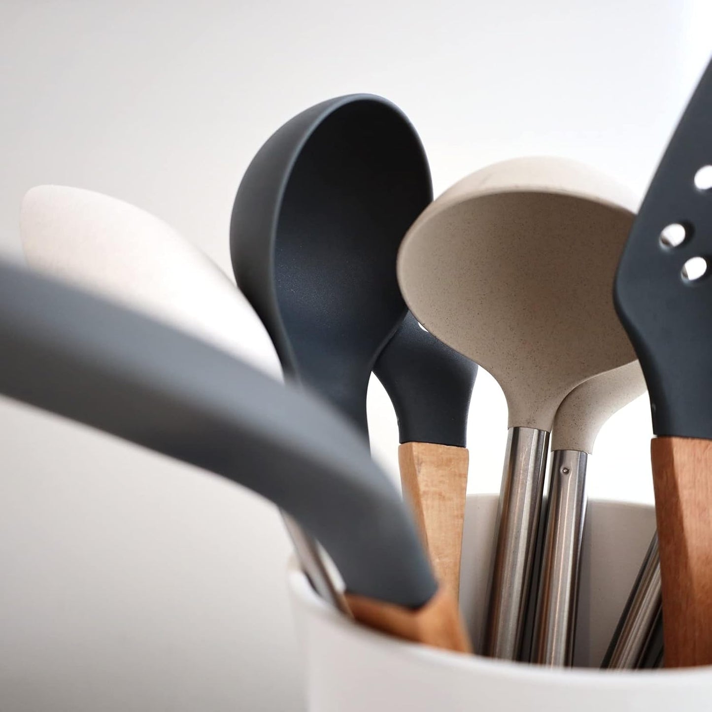 Beille Cream Wheat Straw Ladle with Stainless Steel Handle Kitchen Utensils, 13 Inch