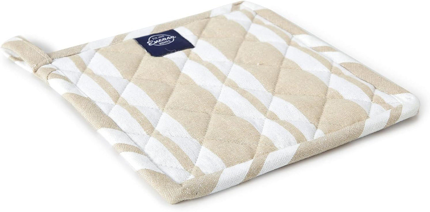 Encasa Homes 8 inches Oven Microwave Potholders (2 pc Set) for Kitchen Cooking & Baking - Heat Resistant, Thick & Safe, Protection of Hands from Hot Utensils - Franca Beige Stripes