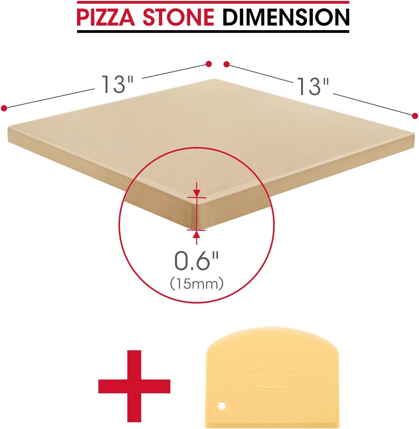 Unicook Pizza Stone 13 Inch, Cordierite Square Baking Stone for Ooni 12 Oven, Ideal for Making Crispy Crust Pizzas Bread and Cookies