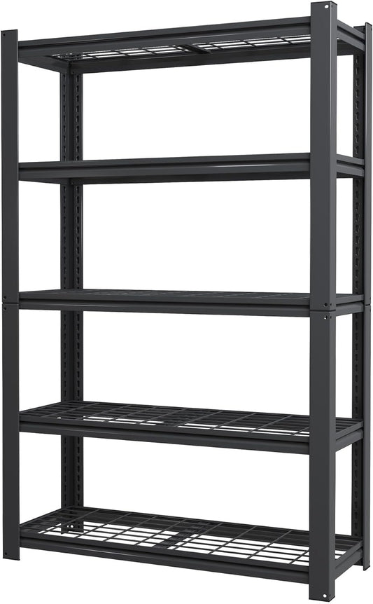 72" H 5-Shelf Metal Storage Shelves, 1600 lbs Garage Shelving Unit, Adjustable Industrial Heavy Duty Storage Wire Rack with Wheels, 35.4" W x 15.8" D x 72" H for Pantry Basement, Black
