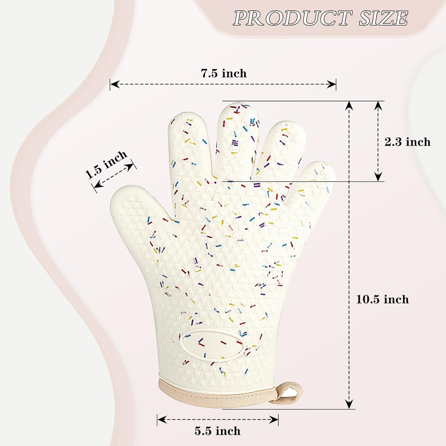 Oven Mitts with Fingers, Heat Resistant 500°F, Waterproof & Non-Slip Kitchen Gloves for Baking, Grilling, Cooking - 5-Finger Design with Soft Lining, Hanging Hook,Candy Bar