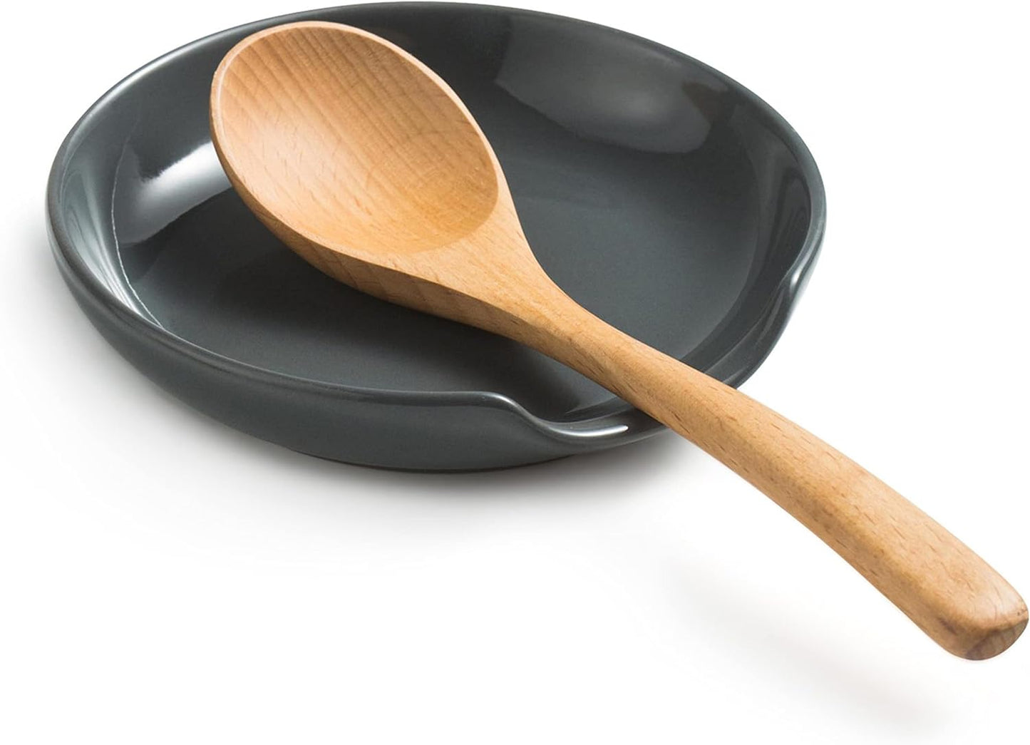 Porcelain Spoon Rest with Drip Tray for Multiple Utensils, Cooking Spoon Rest & Spoon Holder for Stove Top, Kitchen Utensil Holder for Spoons, Ladles, Tongs & Spatula, for Christmas, Gray
