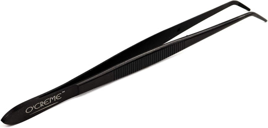 O'Creme Curved Tweezers 6.25 Inch Fine-Point Stainless Steel, Black