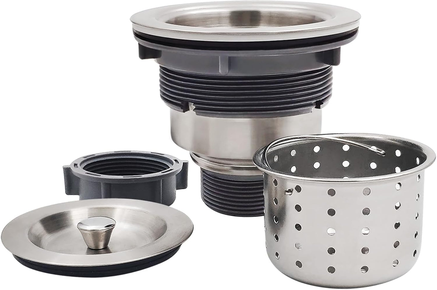 3-1/2-Inch Kitchen Sink Drain Strainer Assembly Kit, GZILA Deep Waste Basket Strainer with Sealing Lid Sink Stopper, 304 Stainless Steel Brushed Nickel