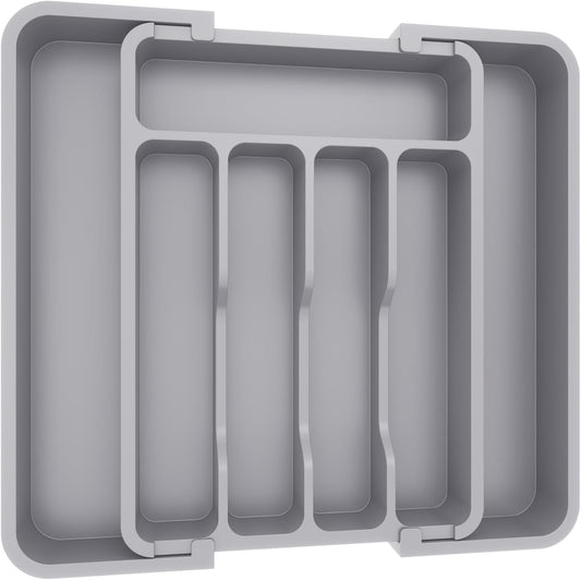 Lifewit Silverware Drawer Organizer, Expandable BPA Free Utensil Tray for Kitchen, Adjustable Flatware and Cutlery Holder for Spoons Forks Knives, Plastic Kitchen Organizers and Storage, Gray