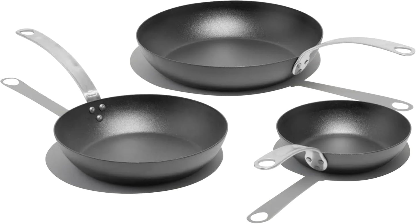 Made In Cookware - 3 Piece (Includes 8",10",12") Seasoned Blue Carbon Steel Frying Pan - (Like Cast Iron, but Better) - Professional Cookware - Crafted in Sweden - Induction Compatible