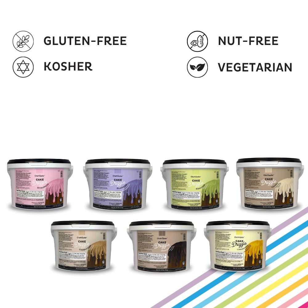 Strawberry-Flavored Cake Drizzle by Chefmaster, Edible Cake Drip Frosting for Decorating, Drip for Cakes, Cupcakes, Cookies, Donuts, 6.6 lbs