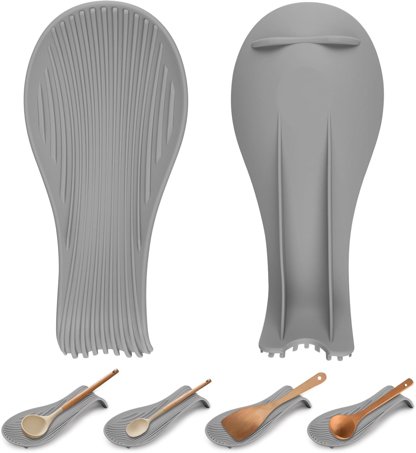 Heat Resistant Silicone Spoon Rest, Non-Slip Spoon Holder for Kitchen Counter, Silicone Spoon Rest for Stove Top for Spoons, Spatulas, Ladles, Tongs (Dark Gray)