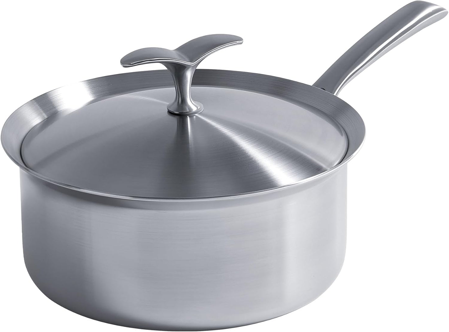 Saucepan with Lid 5-Ply Stainless Steel Sauce Pans, 3 Quart Small Pot for Sauce, Milk & Boiling, Induction Compatible, Oven Dishwasher Safe, Works on All Stovetops Non Toxic, PTFE & PFOA Free