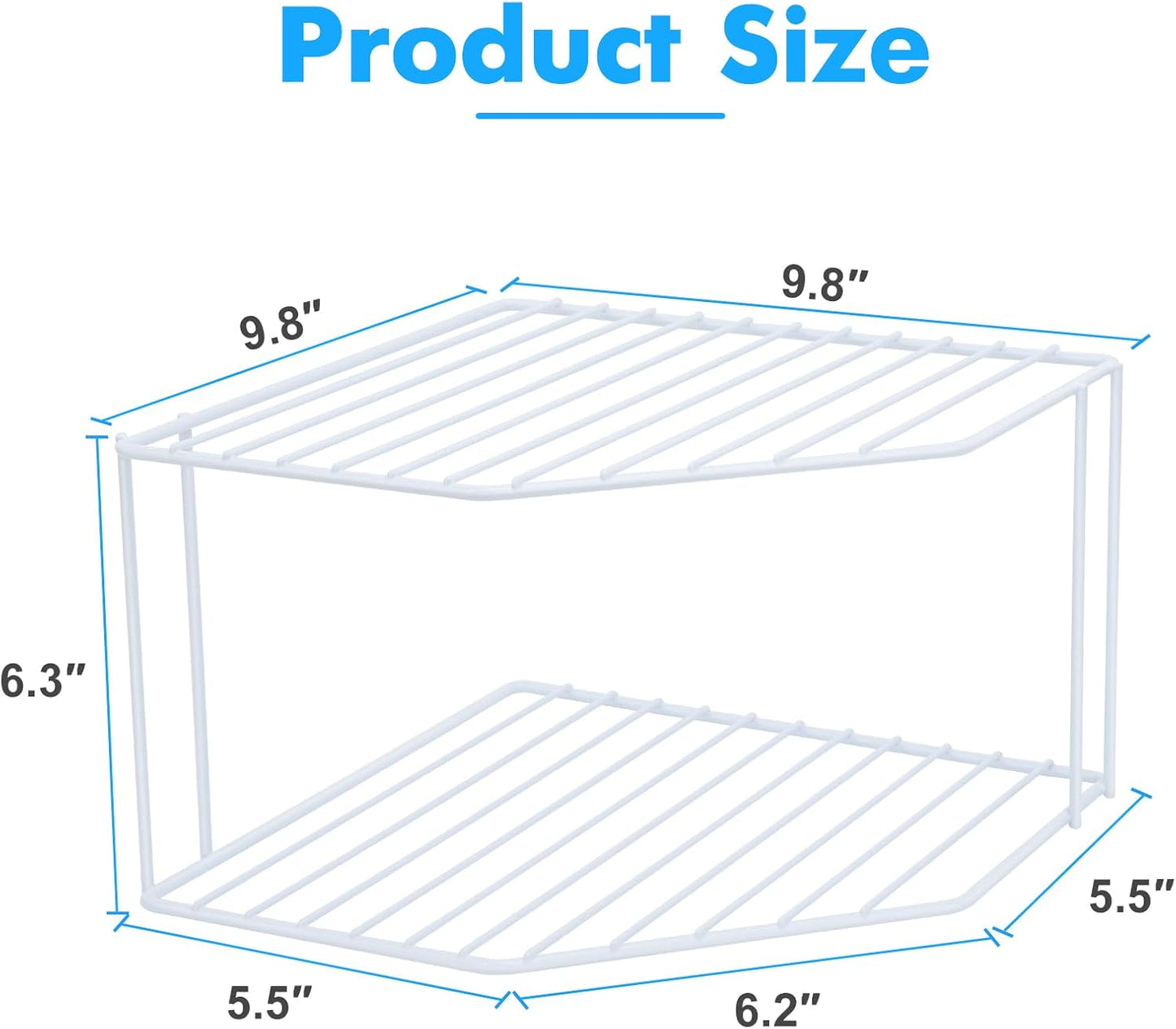 AKAZA 2Pcs 2-Tier Corner Stackable Organizer Shelf for Kitchen - Cabinet Storage Shelf Rack, Shelves，Kitchen Counter and Cabinet Shelf, Storage Rack Organizer for Kitchen(White)