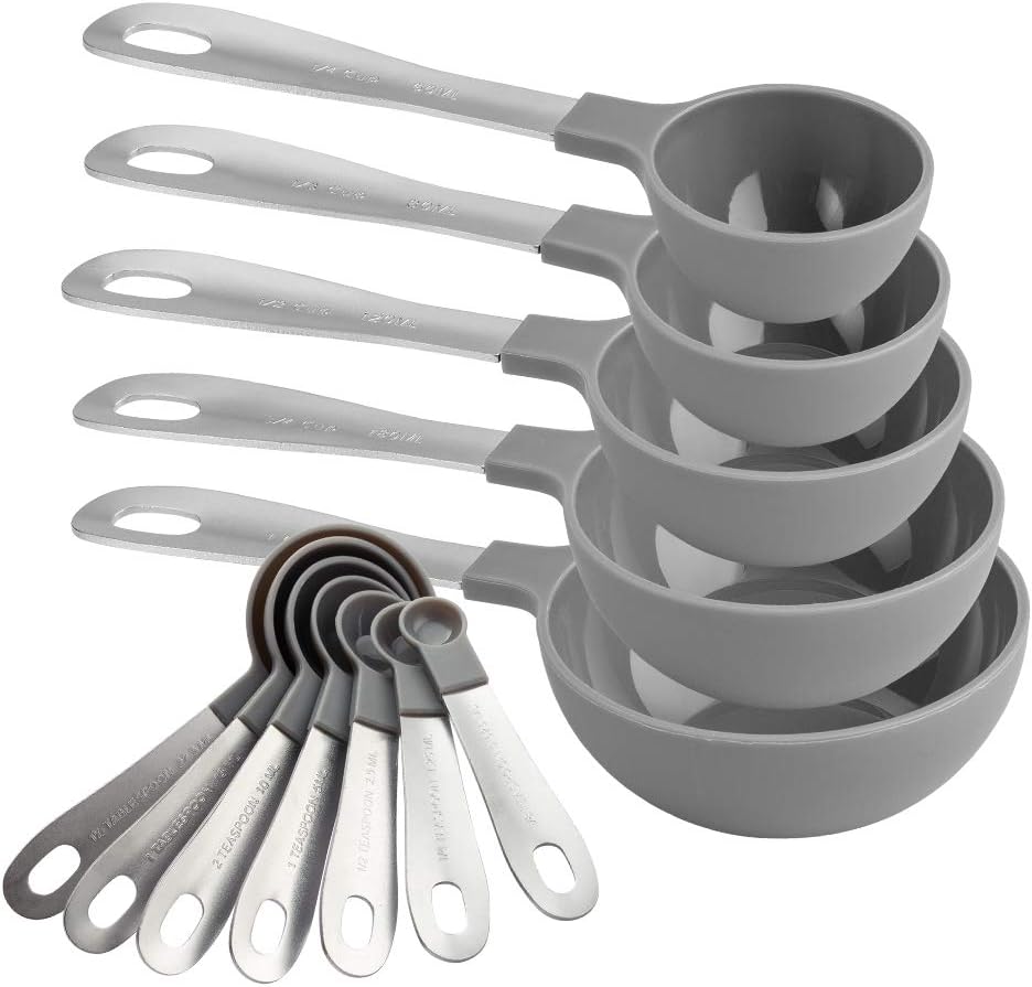 COOK WITH COLOR Measuring Cups Set and Measuring Spoon Set, Stainless Steel Handles, Nesting Kitchen Measuring Set, Liquid Measuring Cup Set, 12 PC Stainless Steel, Gray