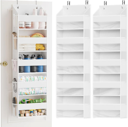 SpaceAid 2 Pack Over The Door Organizer with 5 Large Pockets and 10 Mesh Side Pockets, 5 Layers Door Organizer Hanging with Clear Window for Bedroom, Bathroom, Pantry and Nursery, White