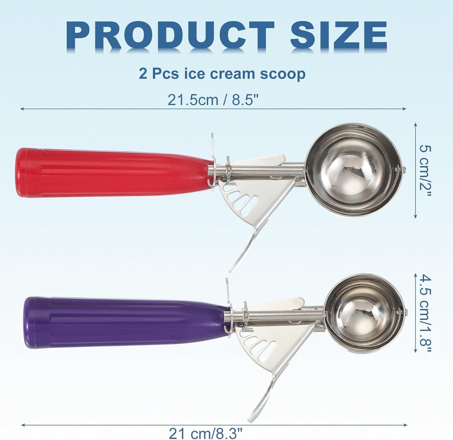 uxcell 2 Pcs Cookie Scoops, Ice Cream Scoop with Trigger for Baking Cookie Dough Rice Pudding Kitchen Gadget, Red, Purple