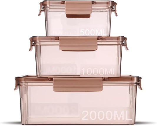 Eclirgan Freezer Storage Containers,Reusable Food Containers Set with BPA Free/Airtight,Clear Food Storage Set with Lock/Lids for Salad/Fruit(0.5/1/2 QT)