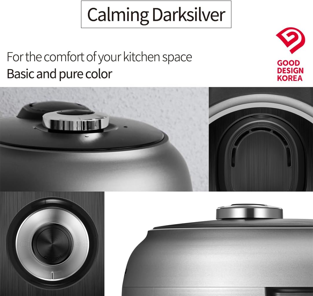 CRT-RPK0641MUS | 2.1 Ultra High-Pressure Induction Heating Rice Cooker 6 Cup (Uncooked) (1.14 quarts): 6 person serving / per use| Full Stainless Power Lock System | Auto Steam Clean | Voice Guide | Made in Korea | Dark Silver